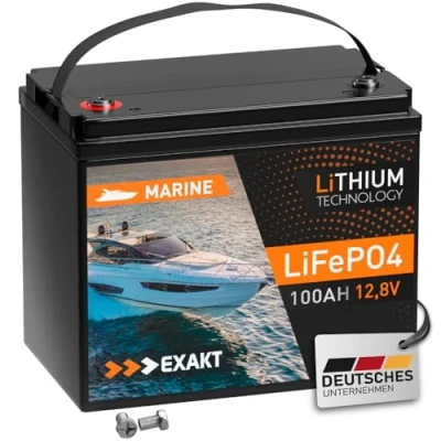 Abbildung von EXAKT LiFePO4 100Ah Marine Batterie 12V Bootsbatterie Elektro Außenborder Boot Motor Lithium Solarbatterie Akku