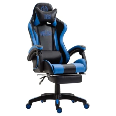 Abbildung von CLP Gaming Bürostuhl Ignite mit Kunstlederbezug I Schreibtischstuhl Armlehnen Verstellbarer Drehstuhl im sportlichen Design, Farbe:schwarz/blau
