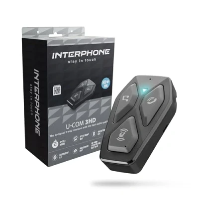 Abbildung von Interphone COM3HD Single Bluetooth 5.1 Motorrad Helm Gegensprechanlage, 40 mm HD Kopfhörer, Motorradnutzung, Entfernung 500 m, Akkulaufzeit 10 Stunden, Musik, GPS, wasserdicht IP67