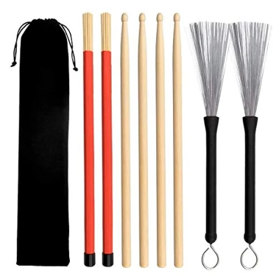 Abbildung von Gobesty Drumsticks Set, 2 Paar Klassische Hochwertige Ahorn Drum Stick Sets mitEinziehbarerDrahttrommelbürsteundBundle Dowel Plus Wasserdichte Tasche