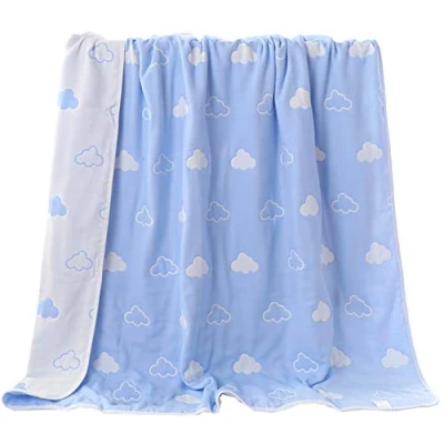 Abbildung von Hayisugar Baby Kuscheldecke, extra weich, 100% Baumwolle, 6 lagig, Decke, Babydecke, Einschlagdecke, Kinderwagendecke, Kinderdecke, Wohndecke Tagesdecke Sommerdecke, Blau Wolke, 120 x 150 cm