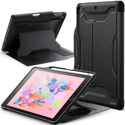 Abbildung von JETech Hülle Kompatibel mit iPad 9,7&quot; 2018/2017 (6./5. Generation) Pencil Halter, Schützender Magnetständer Mehreren Winkeln, Stoßfest (Schwarz)
