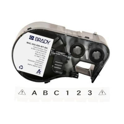 Abbildung von Brady Vinyl Etikettenband für Etikettendrucker BMP41/BMP51/BMP53/M511, selbstklebende Druckeretiketten, Schwarz auf Weiß, 12,70 mm (B) x 7,62 m (L)) M4C 500 595 WT BK