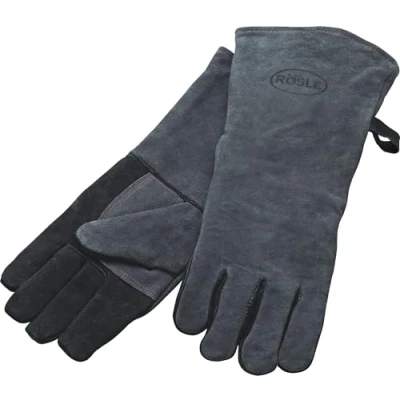 Abbildung von RÖSLE Grillhandschuhe VIDERO, 25031, Lederhandschuhe zum Schutz vor Verbrennungen, Universalgröße 24/XL