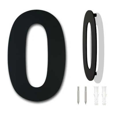 Abbildung von Gebürsteter moderner Edelstahl Hausnummer 152mm hoch schwarze Beschichtung, schwebende Erscheinung (Nummer 0)