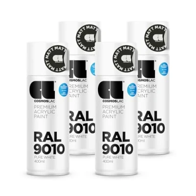Abbildung von COSMOS LAC Sprühlack Sprühdose 400ml Sprühfarbe für den DIY Bereich, geeignet alle Oberflächen Lackspray 4, RAL 9010 reinweiß matt