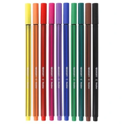 Abbildung von Westcott STORYLINER Fineliner Mix 10 Stück Premium mit 0,4mm Strichstärke Präzise Strichführung, metalleingefasste Spitze, schnelltrocknende Tinte auf Wasserbasis E 744256 00