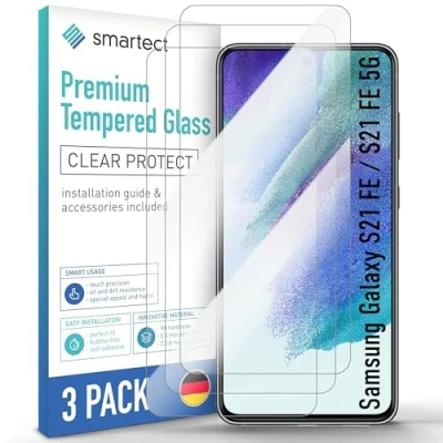 Abbildung von smartect Schutzglas [3 Stück, Klar] kompatibel mit Samsung Galaxy S21 FE / 5G, HD Schutzfolie Anti Kratzer, Blasenfrei, 9H Härte, 0.3 mm Ultra klar, Ultrabeständig