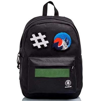 Abbildung von Invicta CARLSON Jet Black, Rucksack aus nachhaltigem Stoff, Geräumige Schultasche für Teenager, Mädchen und Jungen, Uni, Sport &amp; Freizeit, mit Laptopfach, italienisches Design, schwarz