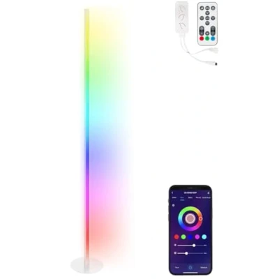Abbildung von Luminea Home Control LED Standleuchte: WLAN Steh /Eck Leuchte, RGB IC LEDs, 12 W, dimmbar, App, 155 cm, weiß (WLAN Stehleuchte, Wohnzimmerleuchten)