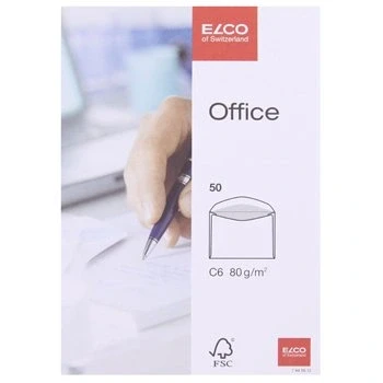 Abbildung von Elco 74456.12 Office Verpackung mit 50 Briefumschläge/Versandtasche, gummiert, C6, 80g, weiss, Fenster: nein