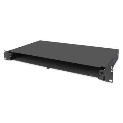Abbildung von DIGITUS LWL Spleißbox Glasfaser Patch Panel 19 Zoll 1HE Unbestückt &amp; Ohne Blende Schwarz