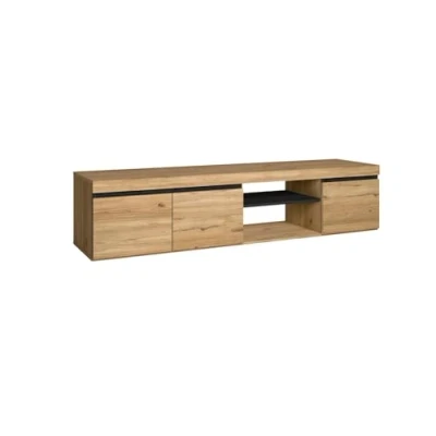 Abbildung von Skraut Home TV Schrank Naturemodell 160 x 40 41 cm Beistellschrank 3 Türen und 1 zentralem Regal Nordischer Stil Melamin Eiche Schwarz