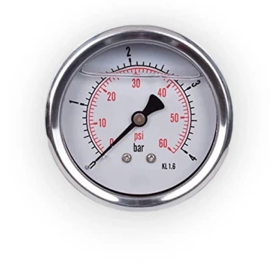 Abbildung von Manometer Glycerin axialer Anbindung Edelstahl IP65 63mm mit Rückanschluss 1/4 (0 4 bar)