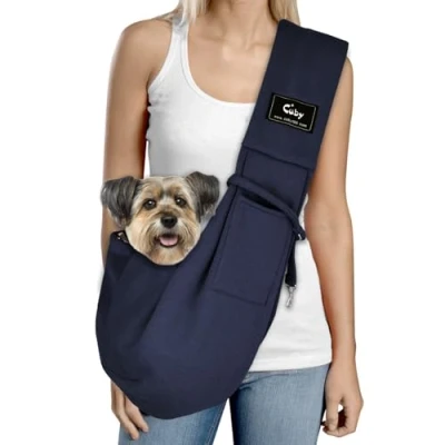 Abbildung von CUBY Sommer Tragetücher Hunde Kleine Katze Sling Pet Tragetuch Single Schulter Bag für Reisen Hundetragebeutel (Blau)