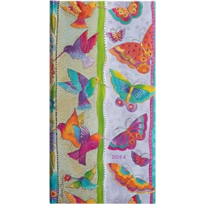 Abbildung von Paperblanks 12 Monatskalender 2024 Kolibri und Schmetterlinge Horizontal Schlank (95 x 180 mm)