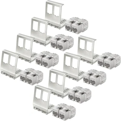 Abbildung von hb digital Set: 16x CAT.8 Keystone RJ45 Modul + 8X Hutschienenadapter Metall Halterung für Hutschiene 35mm Standard Jack geschirmt Edelstahl LSA Montage Ethernet LAN Netzwerk Switch