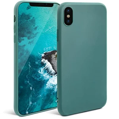 Abbildung von Moozy Minimalist Series Silikon Hülle für iPhone X und XS, Blau Grau Mattes Finish, Dünne, Weiche TPU Handyhülle Schutzhülle