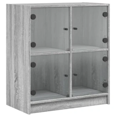 Abbildung von vidaXL Beistellschrank, Schrank Kommode mit Glastüren, Wohnzimmerschrank viel Stauraum, Sideboard Vitrine Flurschrank Mehrzweckschrank, Grau Sonoma