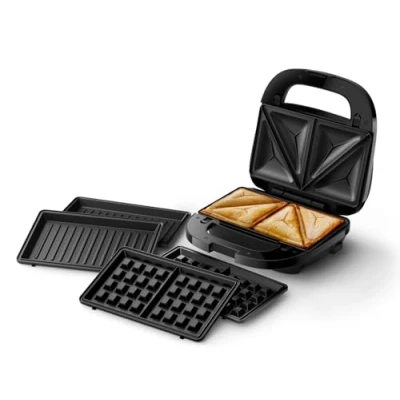 Abbildung von Philips Sandwichmaker &quot;5000 Series HD2350/80, mit 3 austauschbaren Plattensätzen&quot;, 750 W, gleichmäßiges Aufheizen, kompakte Aufbewahrung; Schwarz / Silber