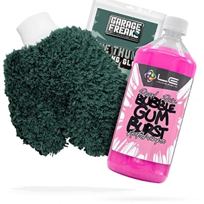 Abbildung von detailmate Auto Waschhandschuh Waschset Garage Freaks + Autoshampoo Bubblegum Reinigungsmittel (Autowäsche Reinigungs Set Mikrofaser Reinigung)
