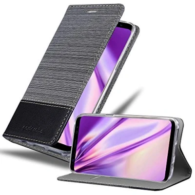 Abbildung von Cadorabo Hülle kompatibel mit Samsung Galaxy S8 aus Premium Jeans und Kunst Leder Flip Klappbare Stoßfeste Magnetische [Standfunktion] [Kartenfächern] Cover für Tasche in Grau
