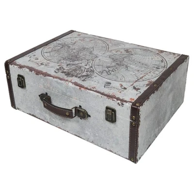 Abbildung von HMF Aufbewahrungsbox Handgefertigter Vintage Koffer aus Holz, Deko Koffer, Geschenkkoffer im Weltkarten Design, 44 x 32 16 cm