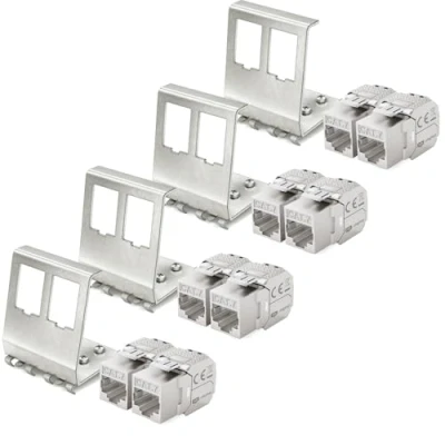 Abbildung von hb digital Set: 8X CAT.7 Keystone RJ45 Modul + 4X Hutschienenadapter Metall Halterung für Hutschiene 35mm Standard Jack geschirmt Edelstahl LSA Montage Ethernet LAN Netzwerk Switch