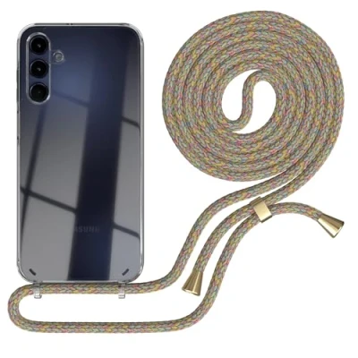 Abbildung von EAZY CASE Handykette kompatibel mit Samsung Galaxy A15 Kette zum Umhängen für Hülle Band aus Silikon stoßfeste transparente Handyhülle als Fallschutz in Rainbow