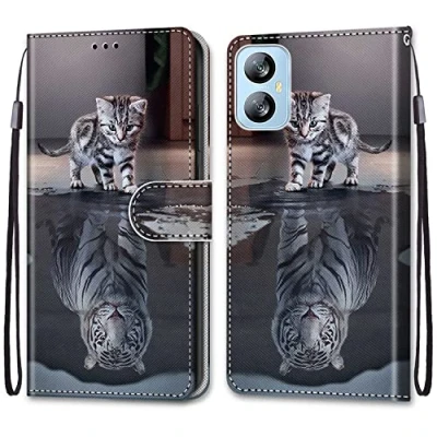 Abbildung von Hülle Kompatibel with Blackview A52, A52 PU Leder Wallet Ständer Case, Handyhülle Schutzhülle Lederhülle [Stand Function] [Card Slots] für Die Katze Wird zum Tiger