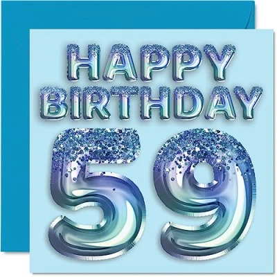 Abbildung von Stuff4 Geburtstagskarte zum 59. Geburtstag für Männer Blauer Glitzer Partyballon Happy Birthday Karten 59 Jahre alten Mann, Onkel, Großvater, Vater, Opa Oma, 145 mm x mm,