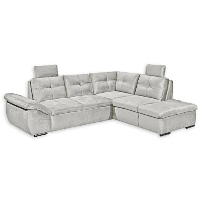 Abbildung von ALIJA Ecksofa mit Schlaffunktion in Silber Moderne Eckcouch Bettkasten und verstellbaren Armlehnen 265 x 84 (107) 217 cm (B/H/T)