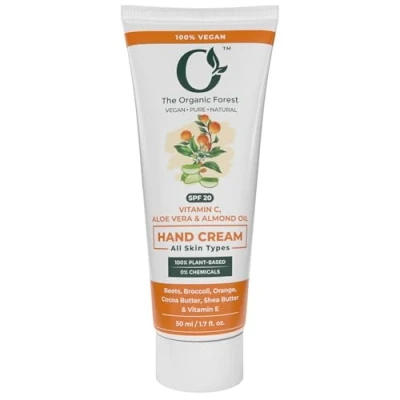 Abbildung von Organic Forest Vitamin C Hand Cream with Sun Protection SPF Shea Butter, Cocoa Almond Oil, Coconut Oil &amp; Aloe Vera Hydrating Moisturizer for Aging, Dark Spots Plant Based, Travel Size