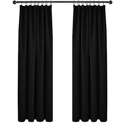 Abbildung von Deconovo Verdunkelungsgardinen mit Kräuselband Gardinen Schlafzimmer Vorhang Kinderzimmer, 229x229 cm(HöhexBreite), Schwarz, 2er Set