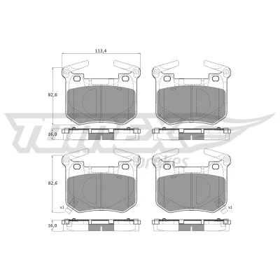 Abbildung von TOMEX brakes TX 60 14 Bremsbelagsatz Hinterachse inkl. Verschleißwarnkontakt mit Zubehör, Ausgleichsgewichten KIA: Stinger Schrägheck