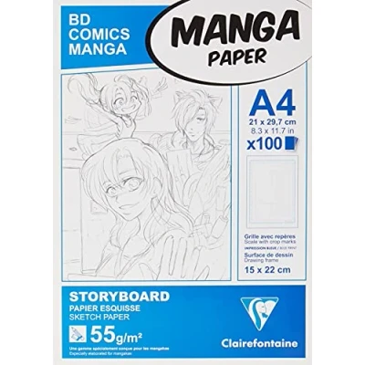 Abbildung von Clairefontaine 94038C Manga Block Storyboard (ideal für Zeichen von und Multitechniken, DIN A4, 21 x 29,7 cm, 100 Blatt, 55 g, mit sechsteiligem Raster) weiß