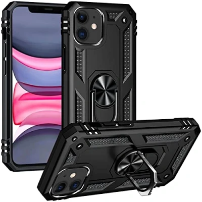 Abbildung von Verco Hybrid Armor Shiel Case für iPhone 11 Hülle, extrem robust mit Magnet Fingerring Halter Handyhülle Panzerhülle, Schwarz