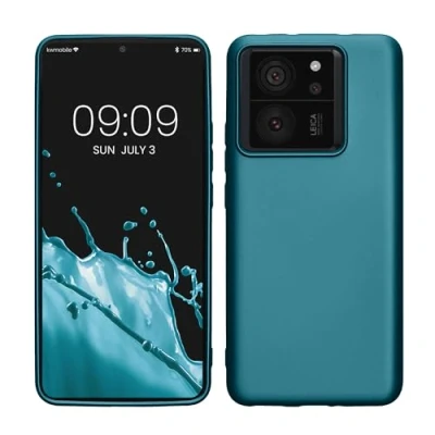 Abbildung von kwmobile Case kompatibel mit Xiaomi 13T / Pro Hülle Schutzhülle aus Silikon metallisch schimmernd Handyhülle Metallic Karibikblau