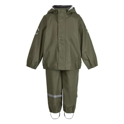 Abbildung von Mikk line PU Zweiteiliger Regenset mit Trägern 74 Dusty Olive OEKO TEX Standard 100 100% recyceltem Material Für Jungen und Mädchen Regenhose Regenjacke Reflektierenden Details