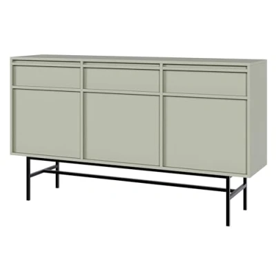 Abbildung von Selsey Kommode Aufbewahrungsschrank 3 Türen Schubladen Schrank Schubladenschrank Push to Open Stehend 154 cm Evo Salbeigrün