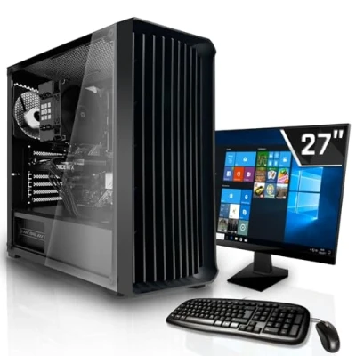 Abbildung von SYSTEMTREFF Office Komplett PC Set AMD Ryzen 7 5700G 8x4.6GHz Radeon RX Vega 8 4K HDMI DX12 1TB M.2 NVMe 32GB DDR4 RAM Silent Desktop Paket Computer Rechner für Büro Business Multimedia