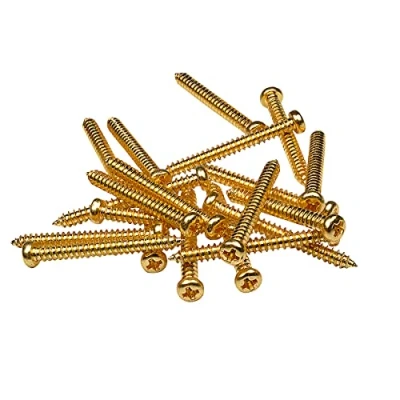 Abbildung von Musiclily Basic 2,6x26mm Metall Metrisches Gewinde Tonabnehmer Holz Befestigungs Schrauben für Single Coil/Humbucker Pickups, Gold(20er Set)