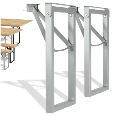 Abbildung von Natural Goods Berlin 2er Set Gartenbank Gestell klappbar (Grau, 43 cm x 23 cm) Bankbeine im Kastenprofil für Bierbank aus Metall Stabiles Outdoor Bankgestell Garten, Terrasse &amp; Camping