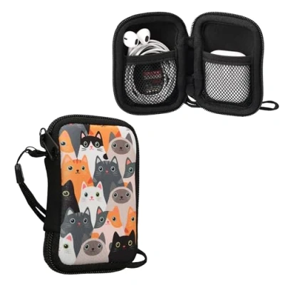 Abbildung von kwmobile in Ear Kopfhörer Tasche kompatibel mit Headphones Hülle Neopren Cover Case 6 x 9 cm Innenmaße Etui Orange Schwarz Weiß