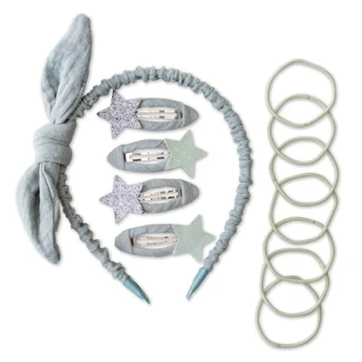 Abbildung von Papierdrachen Besonderes Haar Accessoires Set mit Haarreif, Glitzer Haarspangen, Haargummis kombiniert hochwertigem Musselin Stoff Salbei für Mädchen und Damen