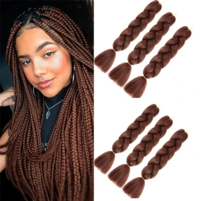 Abbildung von Kanekalon Kunsthaar Brown Braiding hair Jumbo Braid 6 Stücke Zum Einflechten Synthetic Zöpfe Box Haar (Dunkelbraun)