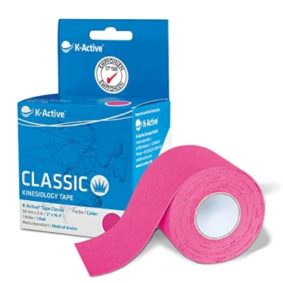 Abbildung von K Active Tape Classic Kinesiotapes super hautverträglich wasserfest Kinesiologie für Sport &amp; Therapie, extra langer Halt (Rosa)