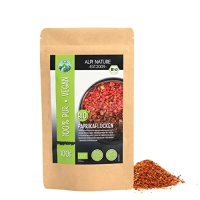Abbildung von Bio Paprikaflocken (100g), Paprika Flocken Bio, Paprikaschoten aus kontrolliert biologischem Anbau, 100% natürlich, ohne Zusätze, geschrotet