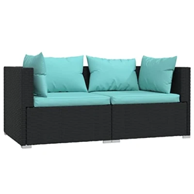 Abbildung von vidaXL Sofa mit Kissen Gartenmöbel Lounge Garten Garnitur Gartenset Sitzgruppe Sitzgarnitur Gartensofa Ecksofa 2 Sitzer Schwarz Poly Rattan