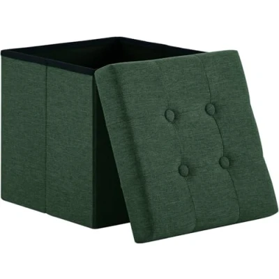 Abbildung von Zedelmaier Sitzhocker mit Stauraum, Fußbank Truhen Aufbewahrungsbox faltbar belastbar bis 300 kg, Leinen, 38 x cm (Turkis)